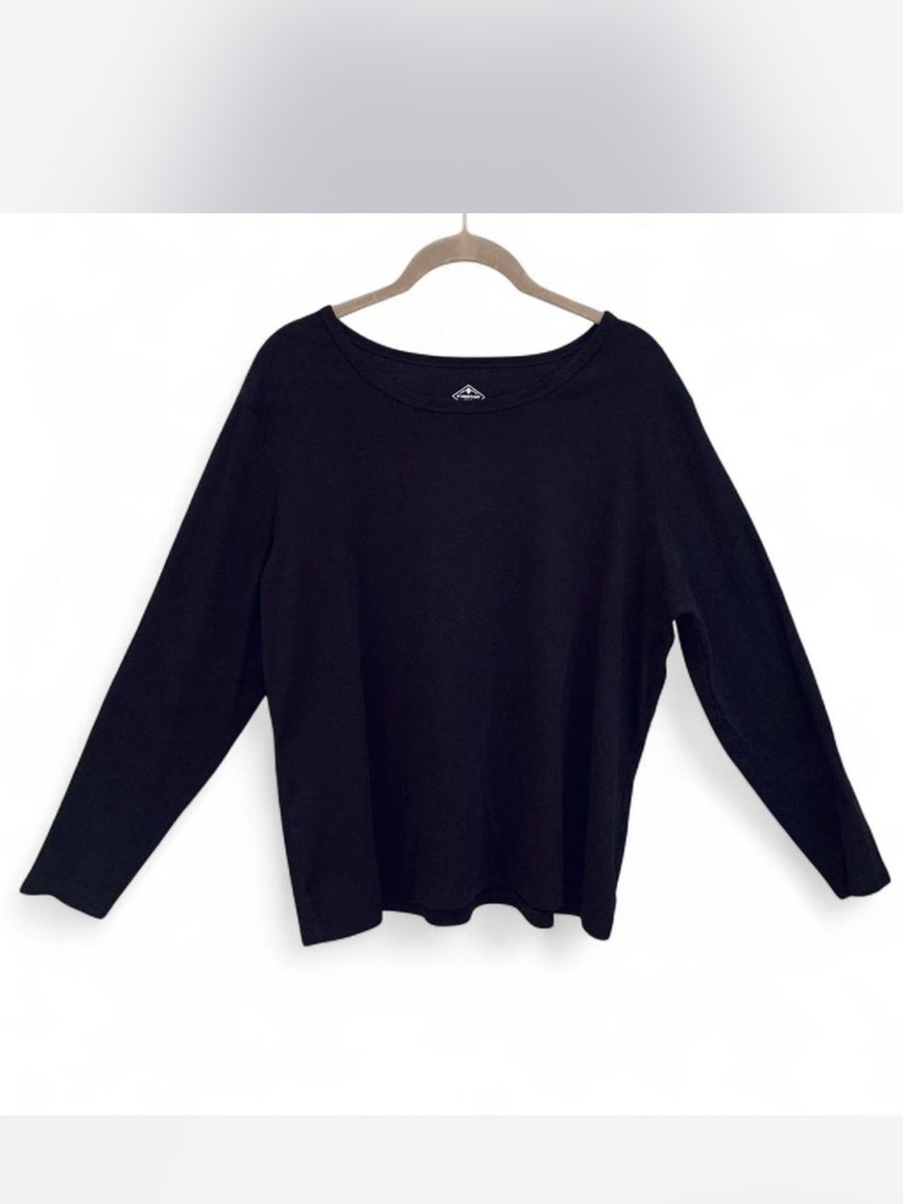 Goth Basics Casual St. John's Bay Black Long Sleeve Boatneck Top #M1076